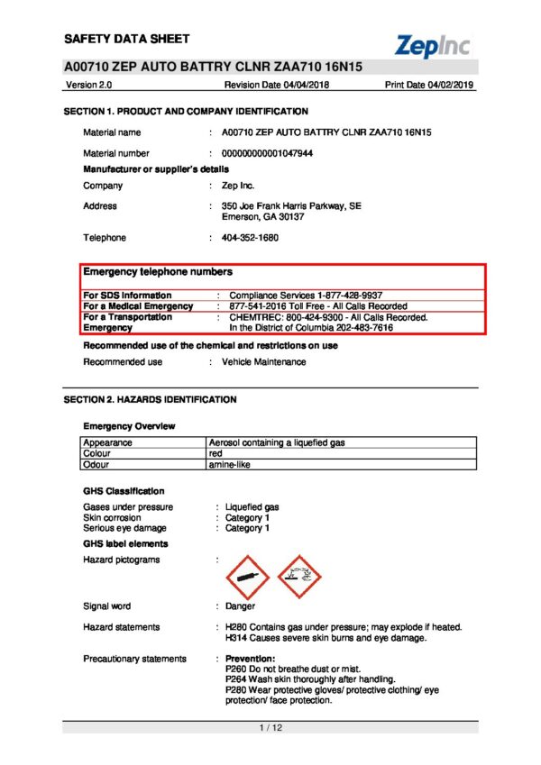 11185 Zep Battery Cleaner pdf