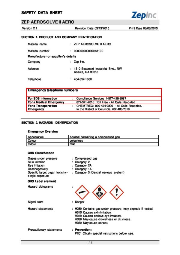 Aerosolve II SDS pdf