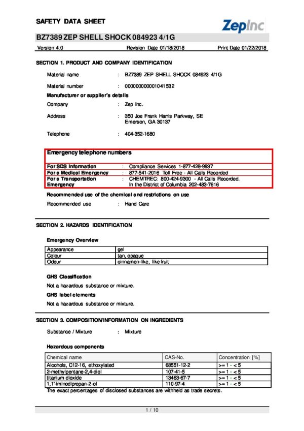 Shell Shock SDS pdf