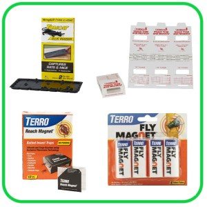 Insect traps / monitors, mouse glue boards and fly bags